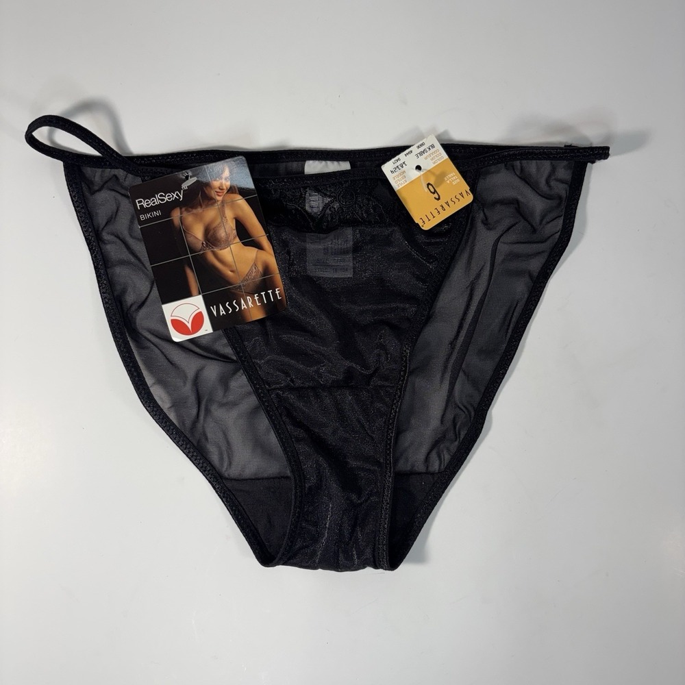 Vtg Vassarette Real Sexy String Sheer  Bikini  Lace Detail Size 6